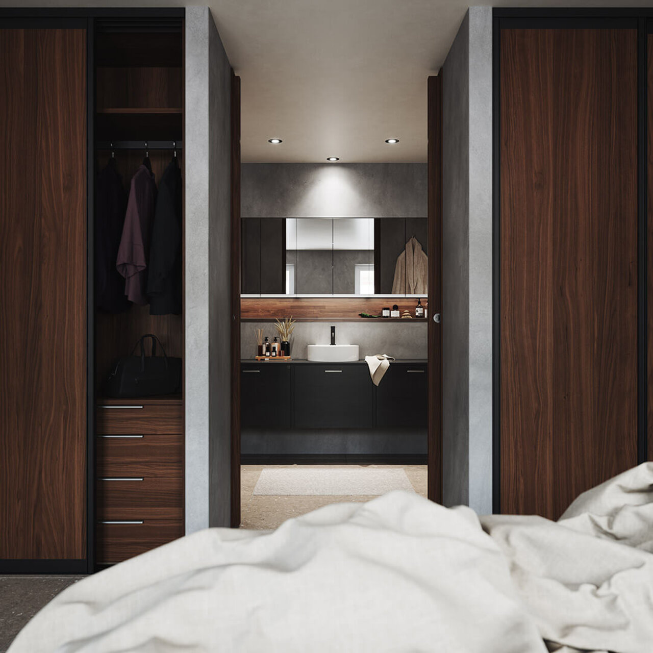 Skjutdörr Frontrow svart med valnöt Skjutdörr Frontrow svart med valnöt